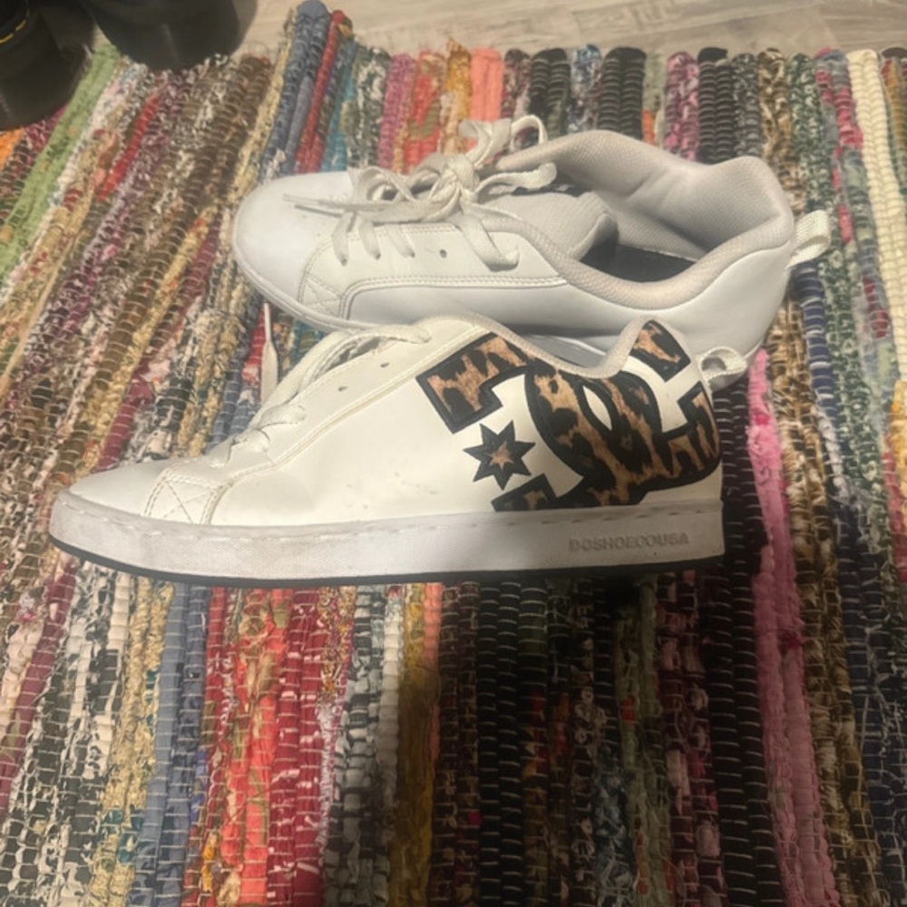 DC white and leopard cheetah print shoes